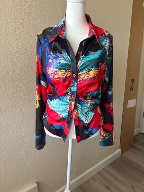 Vibrant Abstract Multicolor Button-Up Blouse